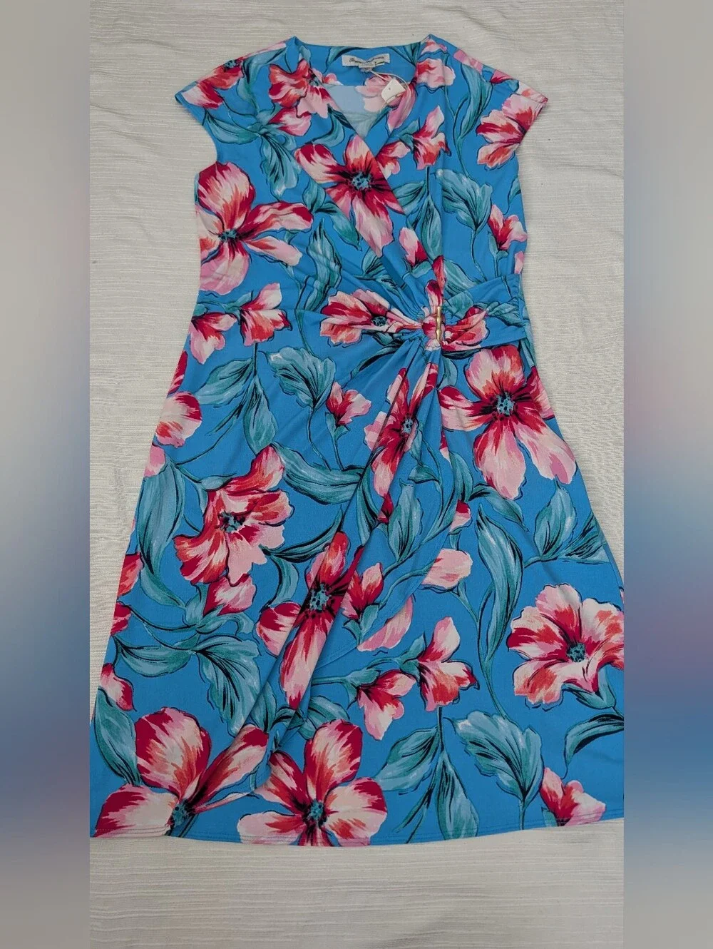 NWT Tommy Bahama Clara St Barts Blue Floral Faux Wrap-Front  Dress Sz SP.